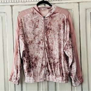 🟠NWT MILLIBON USA Crushed Velvet Zip-Up Bomber Jacket in Blush SMALL